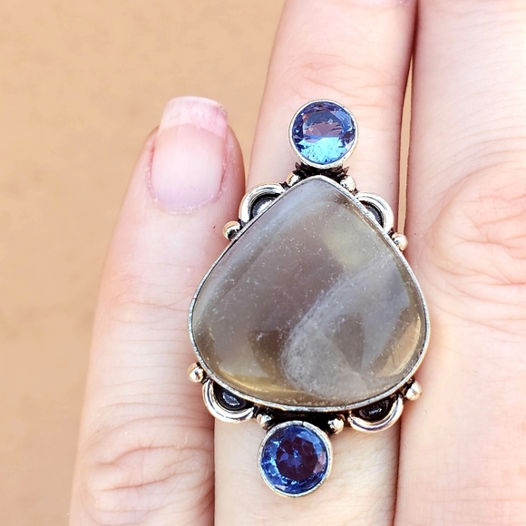 New Fluorite and Blue Topaz 925 Silver Ring. - Picture 3 of 15